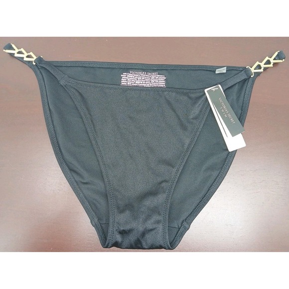 M & M Other - VS Black Brazilian Gold Chain Strap Bikini Bottom New Size M